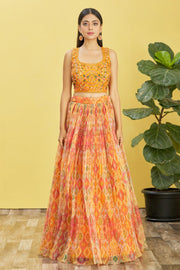 Women’s Yellow Multicolor Printed Lehenga Choli with Dupatta