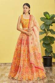 Women’s Yellow Multicolor Printed Lehenga Choli with Dupatta
