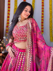 Women’s Pink Floral Printed  Lehenga Choli with Dupatta