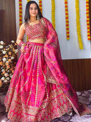 Women’s Pink Floral Printed  Lehenga Choli with Dupatta