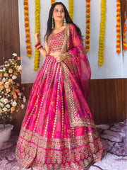 Women’s Pink Floral Printed  Lehenga Choli with Dupatta