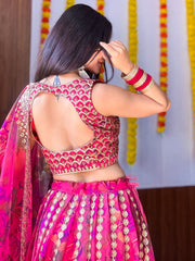 Women’s Pink Floral Printed  Lehenga Choli with Dupatta