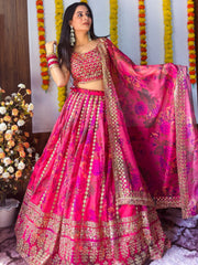 Women’s Pink Floral Printed  Lehenga Choli with Dupatta
