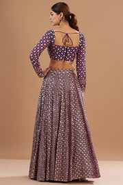 Women’s Purple Printed Lehenga Choli Set with Dupatta, Traditional Indian Ethnic Wedding Wear