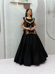 Women’s Black Lehenga Choli Set, Traditional Indian Ethnic Wear with Embroidered Mirror Work