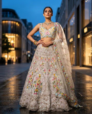 Women’s Ivory Floral Embroidered Lehenga Choli Set with Dupatta