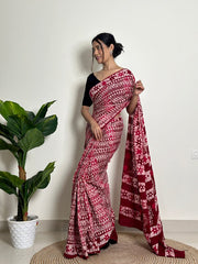 Women's Printed Cotton Saree, Traditional Indian Ethnic Saree with Floral Print for Wedding