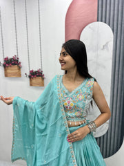 Women’s Floral Heavy Thread & Sequin Work Lehenga Choli with Dupatta