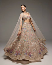 Women’s Beige Embroidered Lehenga Choli Set with Dupatta