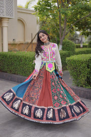 Women’s Black Printed Anarkali Gown with Kutchi Gamthi Embroidery and Mirror Work