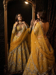 Women’s Mustard Yellow Embroidered Lehenga Choli Set with Dupatta