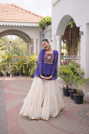 Women’s Embroidered Black Peplum Kurti with White Flared Lehenga Skirt