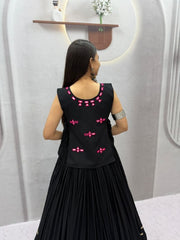 Women’s Black Anarkali Lehenga Choli Set, Traditional Indian Ethnic