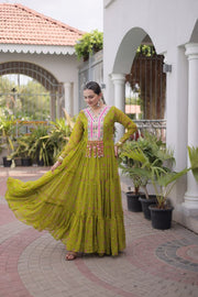 Women’s Printed Anarkali Dress with Embroidered Yoke