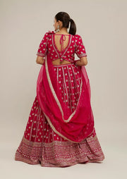 Women’s Red Embroidered Lehenga Choli Set with Dupatta