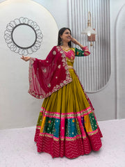 Women’s Navy Blue and Pink Lehenga Choli Set with Dupatta