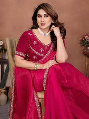 Women Saree with Embroidery Work and Lace Border, Elegant Indian Traditional Look