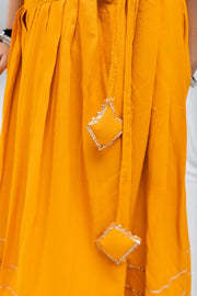 Girls Traditional Indian Lehenga Choli Set, Mustard Yellow Flared Lehenga Skirt