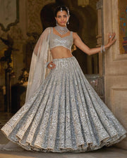 Women’s Silver Sequin Mirror Work Lehenga Choli Set with Dupatta
