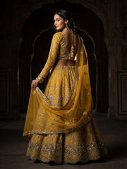 Women’s Mustard Yellow Embroidered Lehenga Choli Set with Dupatta