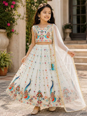Girls Peacock Embroidered Georgette Lehenga Choli with Dupatta