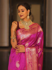 Saree for Women with Golden Paisley Butti and Rich Zari Jacquard Border