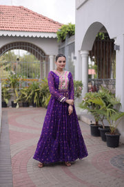 Women’s Printed Anarkali Dress with Embroidered Yoke