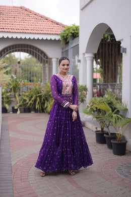 Women’s Printed Anarkali Dress with Embroidered Yoke