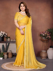 Women Saree with Embroidery Work and Lace Border, Elegant Indian Traditional Look