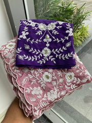 Women’s Dusty Pink Saree with Floral Embroidery Work Border and Embroidered Butta