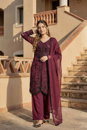 Women’s Embroidered Fandy Silk Suit Set with Dupatta For Traditional look