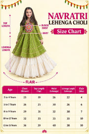 Women Girls Traditional Indian Lehenga Choli Set with Olive Green Bandhani Printed Top