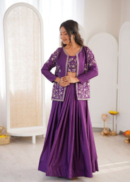 Women’s Embroidered Lehenga Choli Set with Jacket and Dupatta