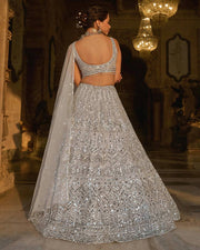 Women’s Silver Sequin Mirror Work Lehenga Choli Set with Dupatta