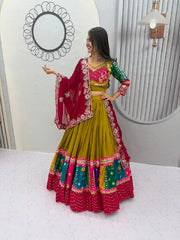 Women’s Navy Blue and Pink Lehenga Choli Set with Dupatta