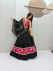 Women’s Lehenga Choli Set, Indian Ethnic Festive Wear with Floral Printed Bodice