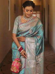 Saree for Women with Golden Paisley Butti and Rich Zari Jacquard Border