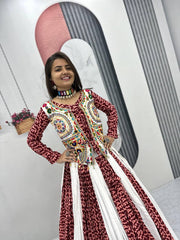 Women’s Maroon and White Anarkali Dress, Traditional Indian Ethnic Wear Lengha Choli