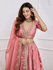 Women’s Dusty Rose Pink Embroidered Lehenga Choli Set with Dupatta