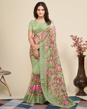 Indian Floral Embroidered Saree for Women with Lace Border