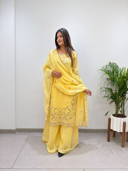Women’s Embroidered Malay Crepe Kurti Palazzo Set With Party Wear