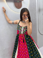 Women’s Bandhani Lehenga Choli with Kutchi Mirror Work