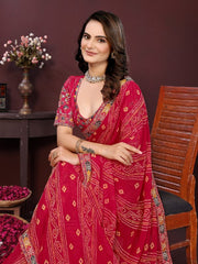 Saree for Women with Digital Print, Embroidery Work Border and Heavy Embroidered Blouse