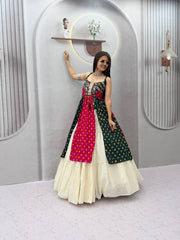 Women’s Bandhani Lehenga Choli with Kutchi Mirror Work