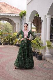 Women’s Printed Anarkali Dress with Embroidered Yoke