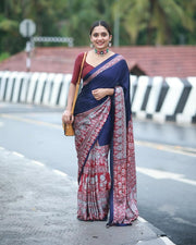 Ready to Wear Crape Silk Saree, Printed Stitched Saree with Decorative Border