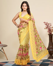 Indian Floral Embroidered Saree for Women with Lace Border