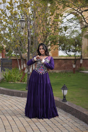 Women’s Anarkali Gown with Kutchi Gamthi Embroidery and Mirror Work