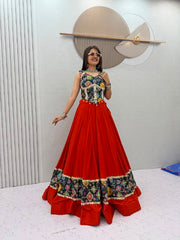 Women’s Lehenga Choli Set, Indian Ethnic Festive Wear with Floral Printed Bodice