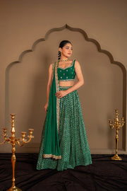 Women’s Green Embroidered Lehenga Choli Set with Dupatta
